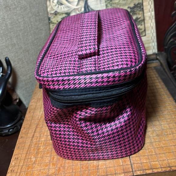 Caboodles Soft Fabric Makeup Hair Tools Case Pink Black Houndstooth w IPSY Bag - Picture 7 of 17